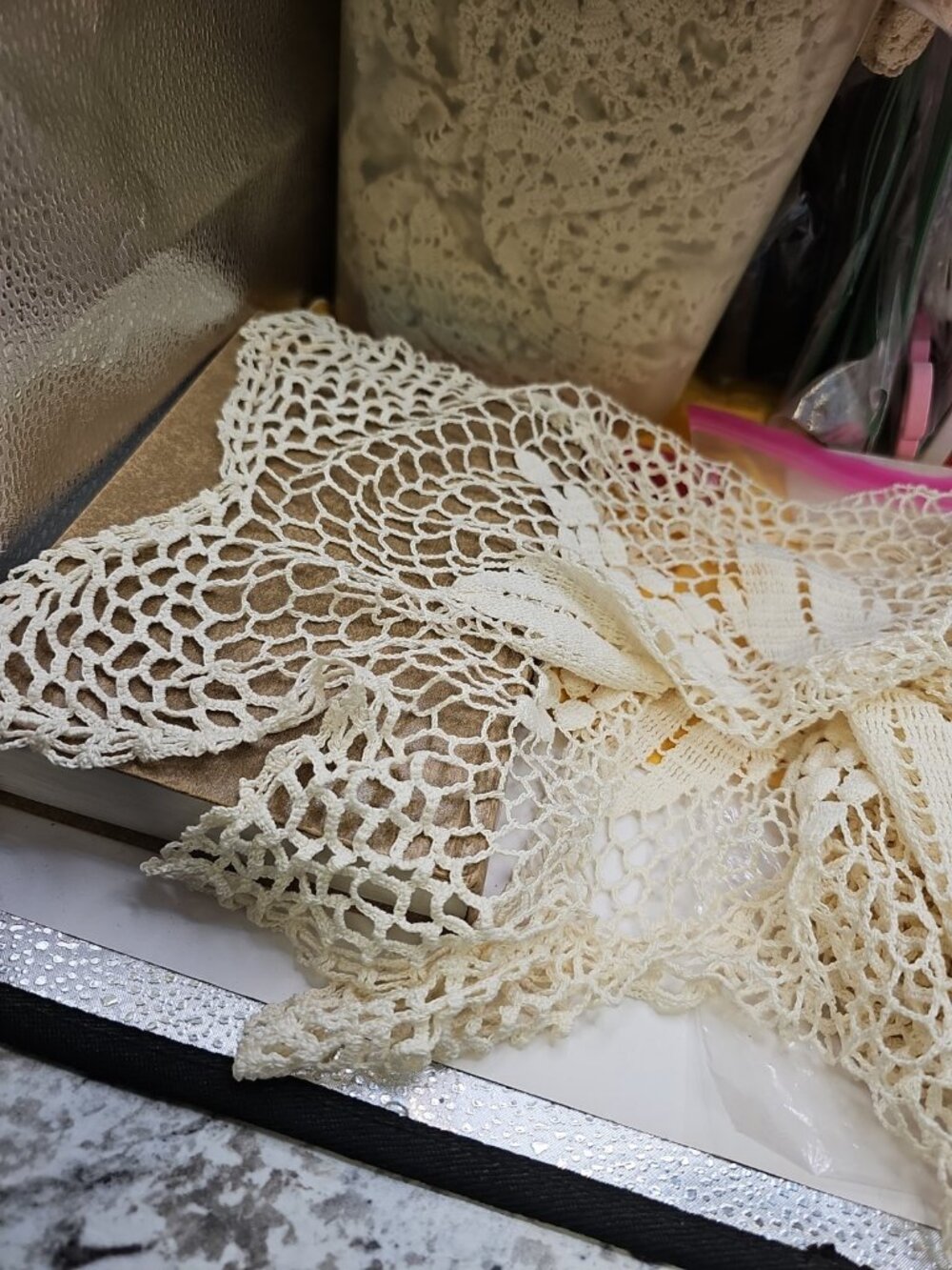 Doilies Crochet Openwork  Leaves Off White